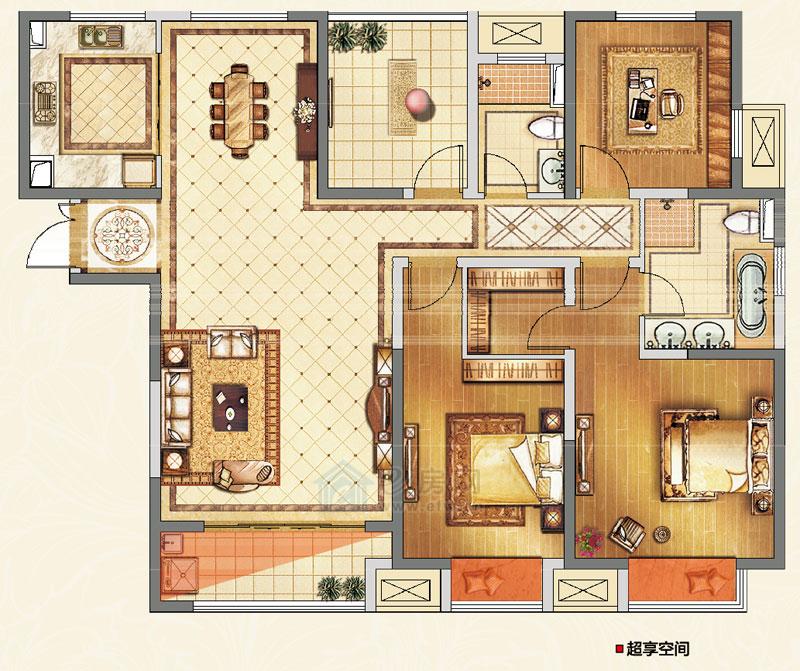 绿地·西水东熙第四室两厅两卫160平户型